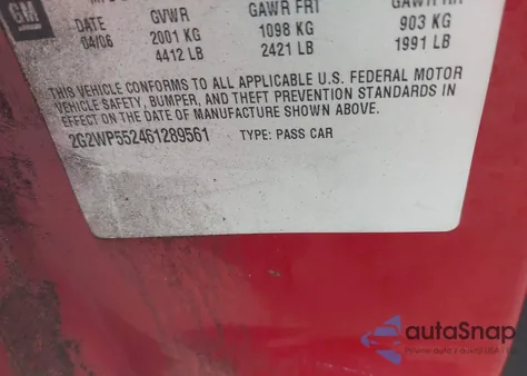 2006 Pontiac Grand Prix from USA, damaged, VIN 2G2WP552461289561